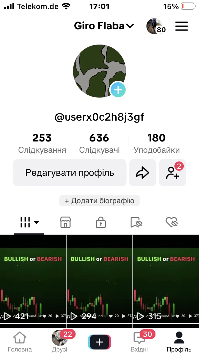 Account Tik Tok about cryptocurrency and trading.