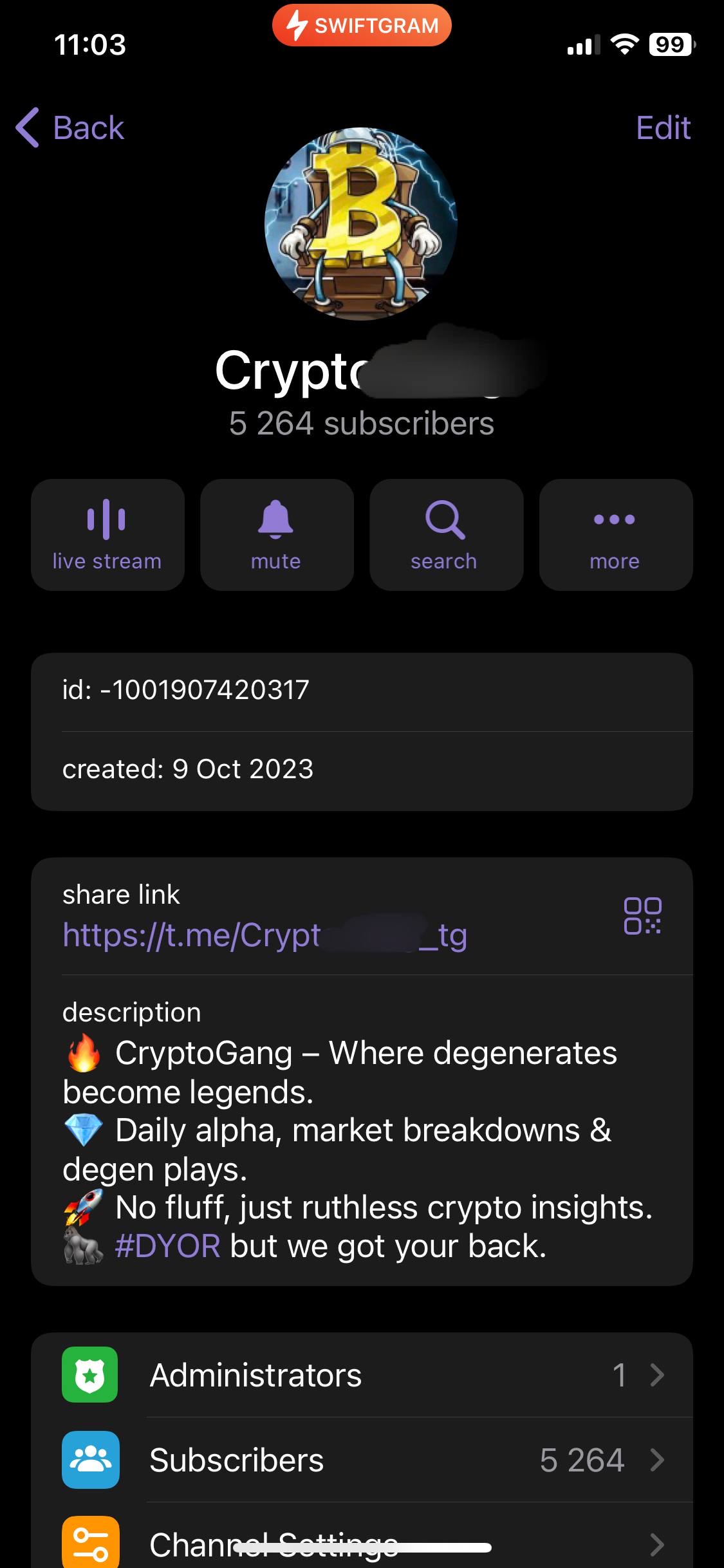 Sell CryptoGang Telegram Channel 