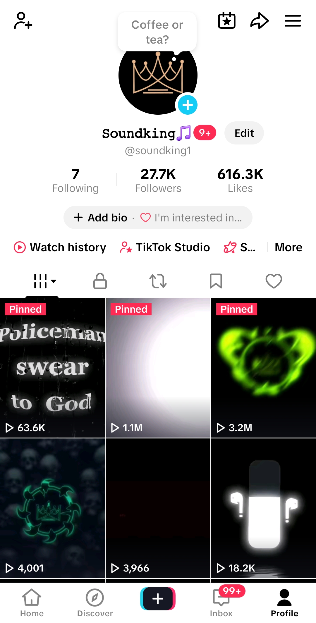 TikTok акаунт @soundking1 (27k підписників)