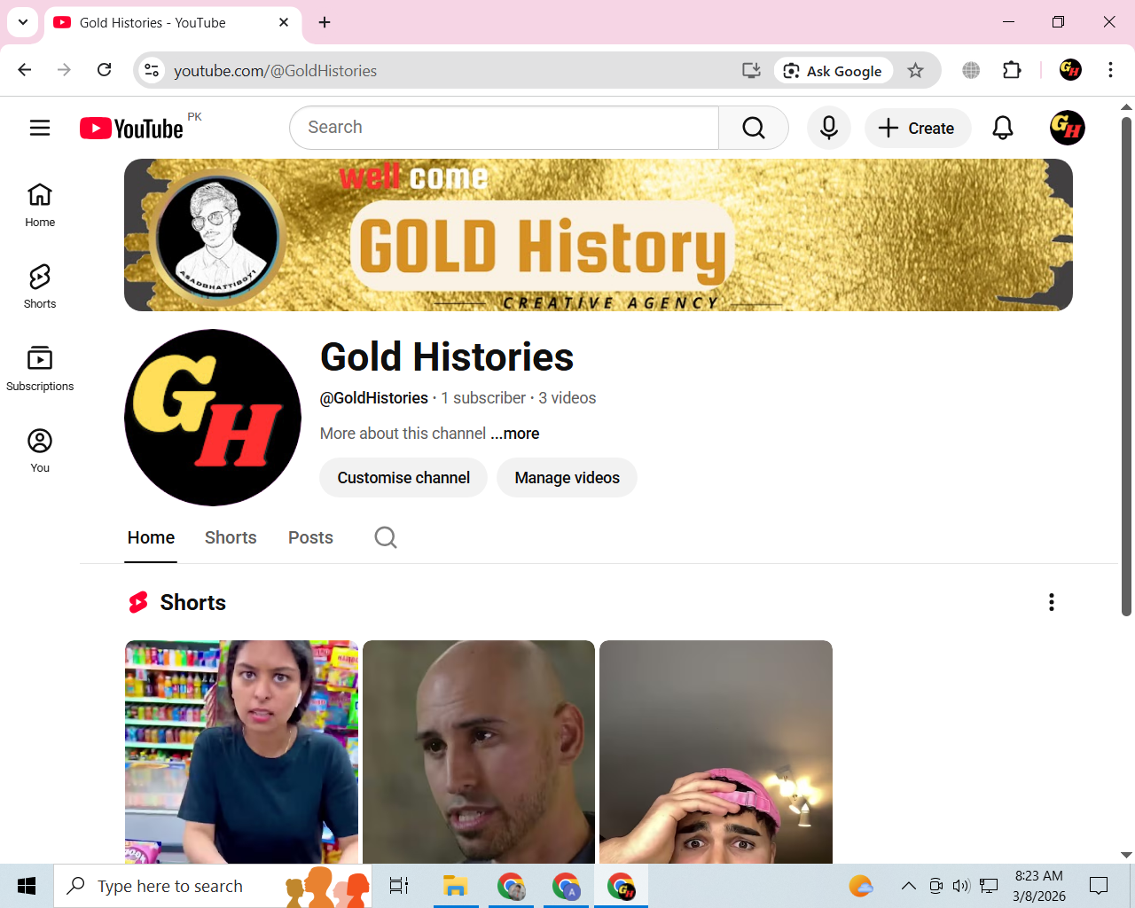 youtube 3 years old channel