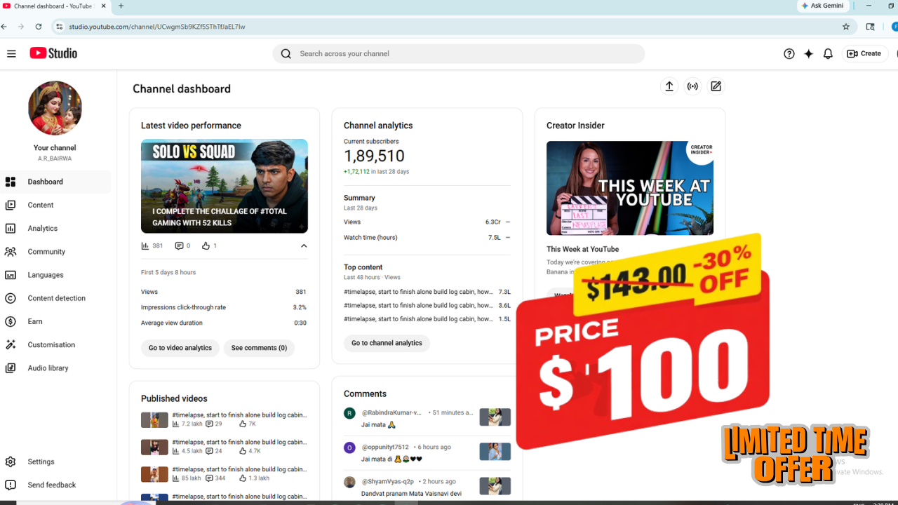 Highly Active Channel For Sale At Low Price