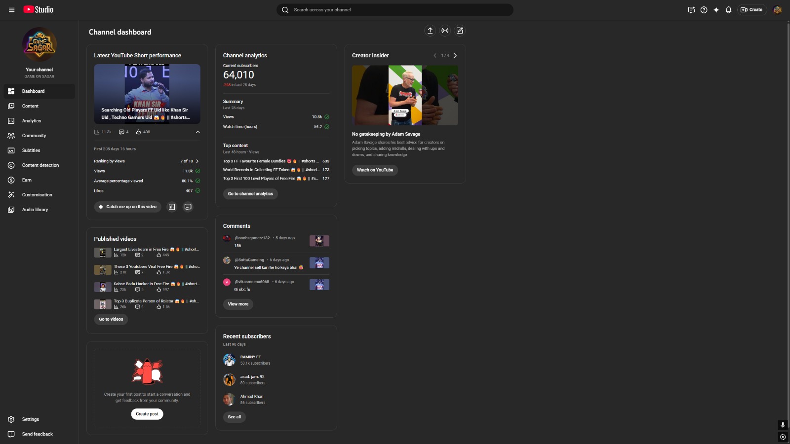 Game On Sagar - Non Monetize Gaming Channel