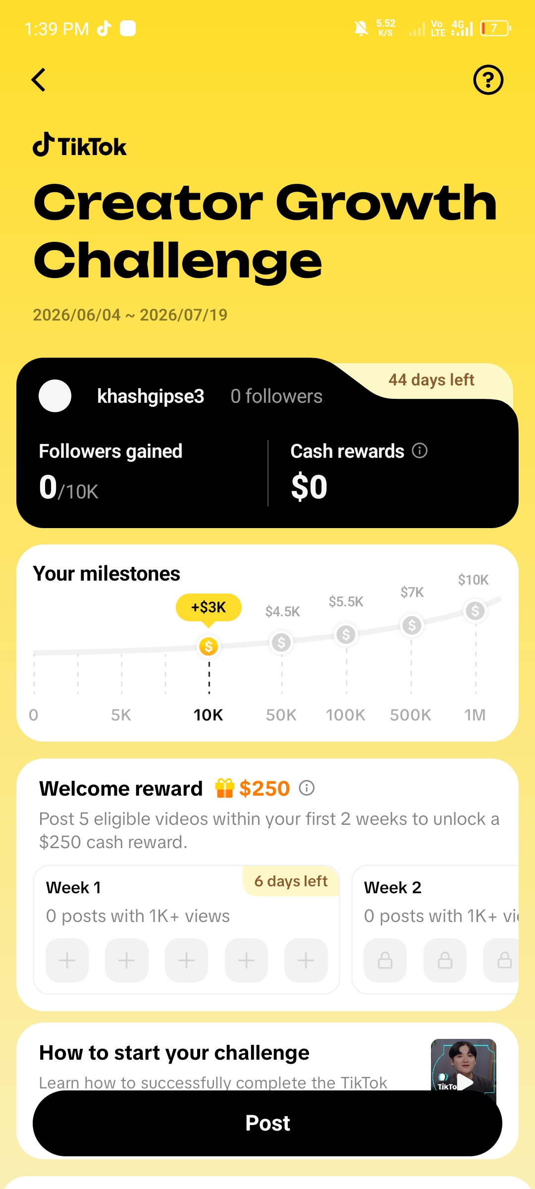Tiktok creator growth challenge account available for sale