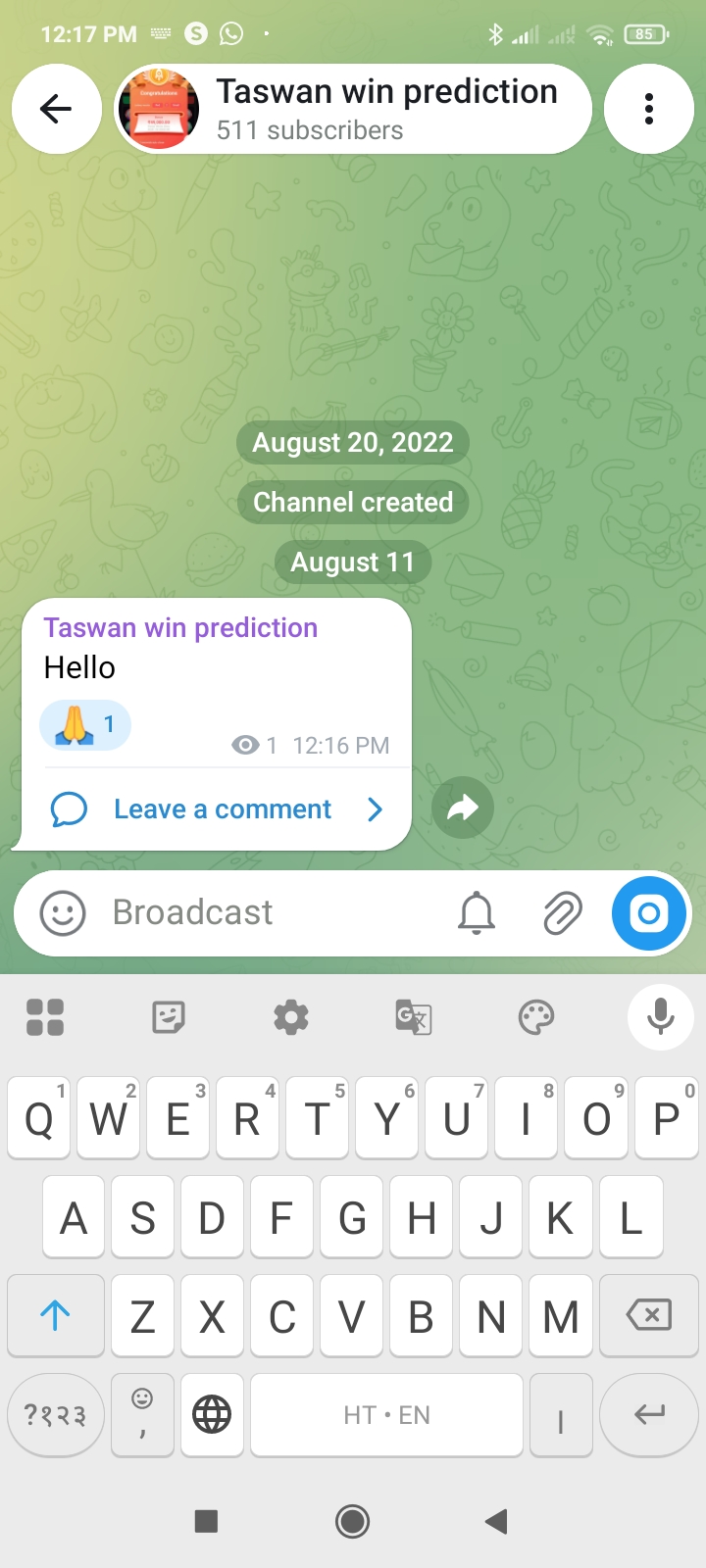 Taswan win prediction old channel 2022