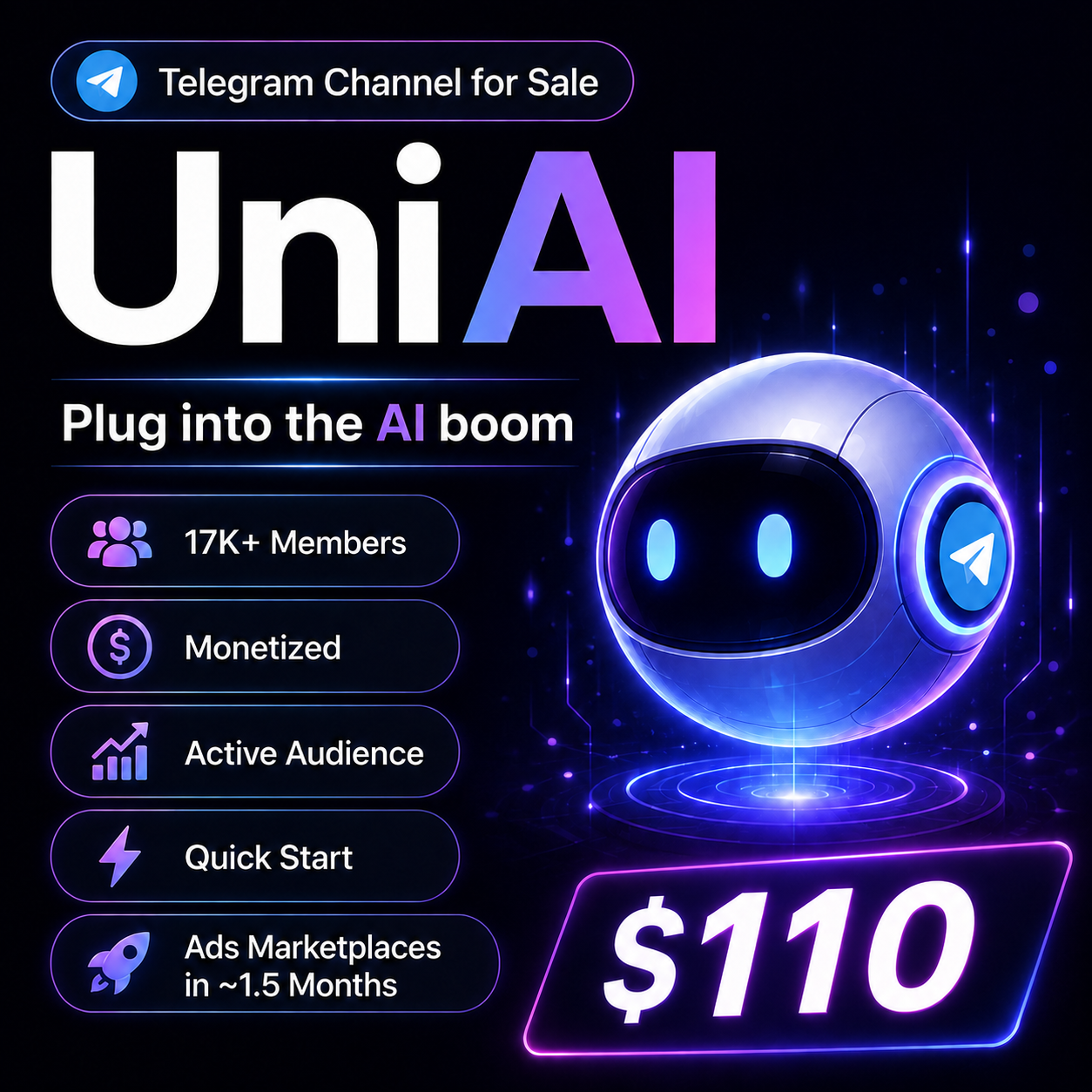 UniAI: 17K+ AI Telegram Channel | Monetized & Ready to Scale