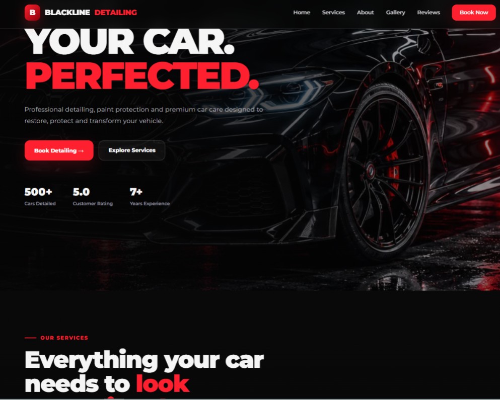 Blackline Datailing - premium car dataling landing page